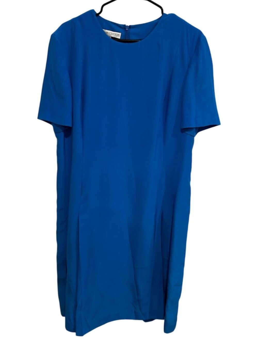 Anne Crimmins 14 Blue Silk Short Sleeve Dress Back Zip Minimalist Old Money